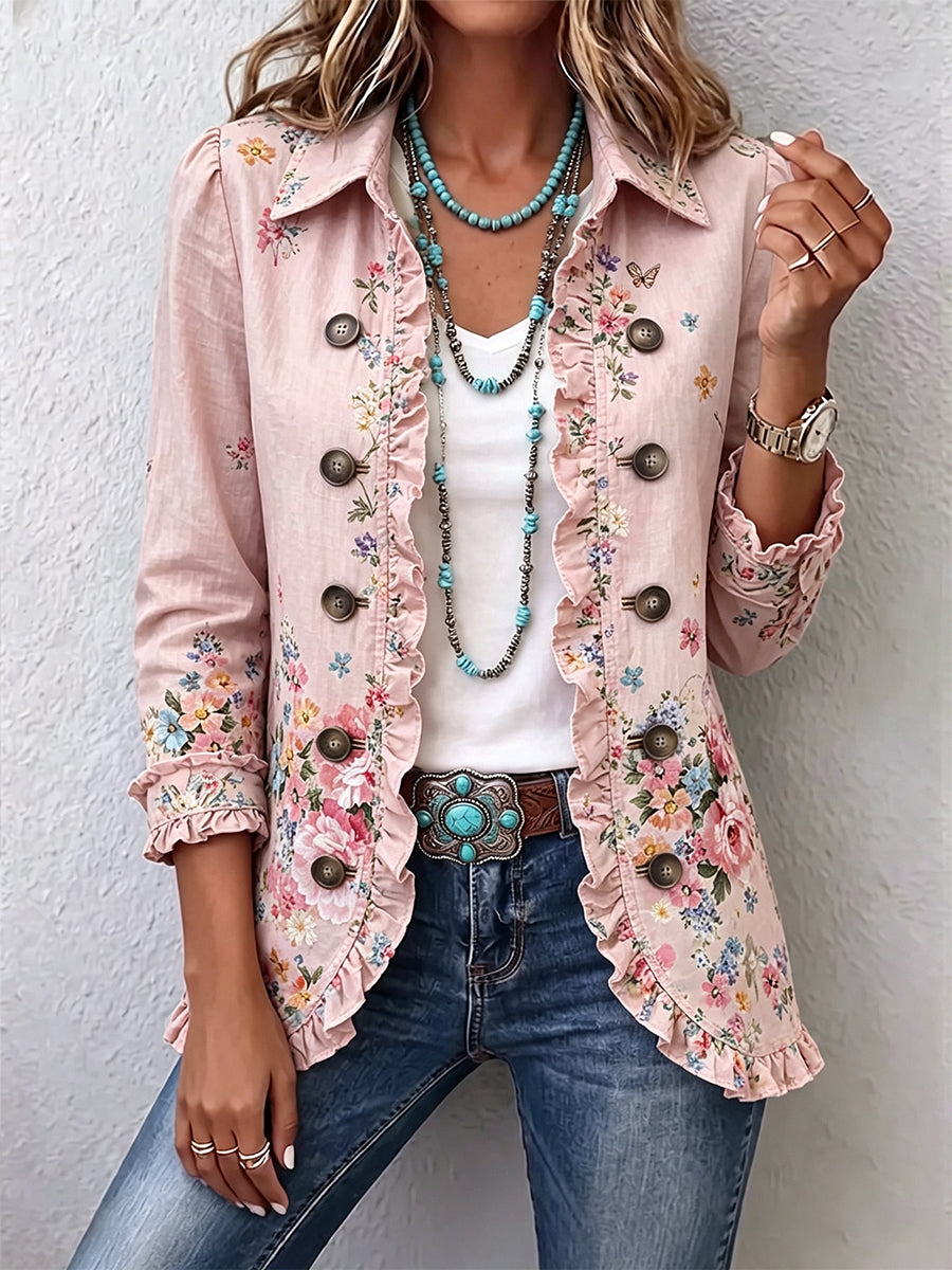 Vroni | Blazer in Rosé mit Blumenblende