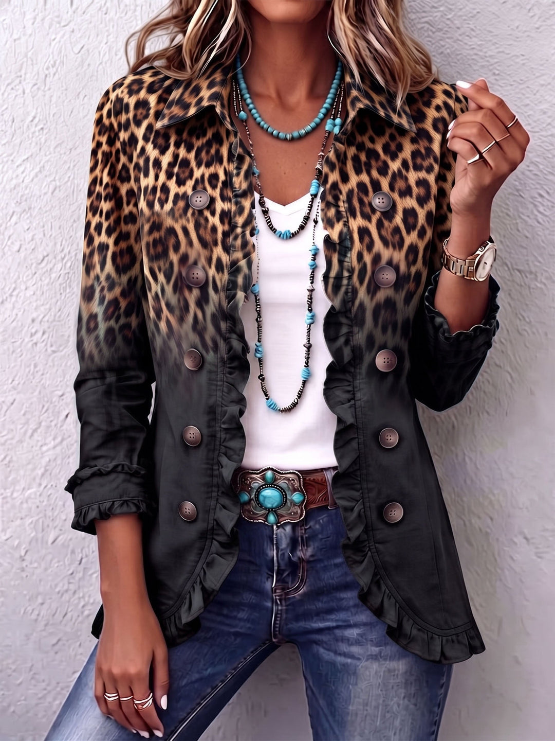 Zenzi | Blazer mit Leopardenverlauf in Schwarz