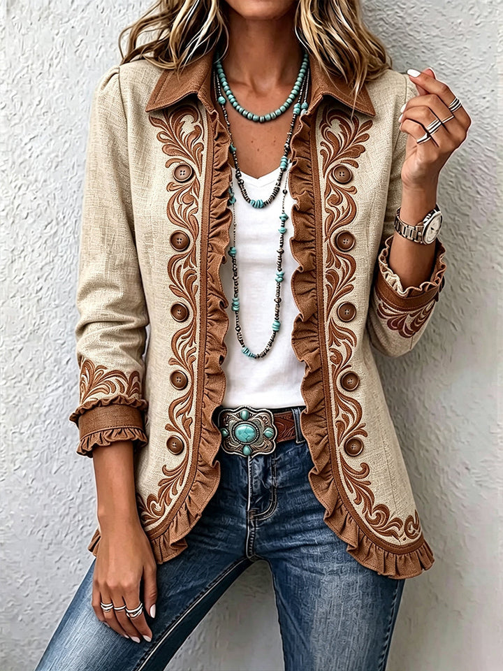 Berta | Blazer in Beige mit Rankenstickerei